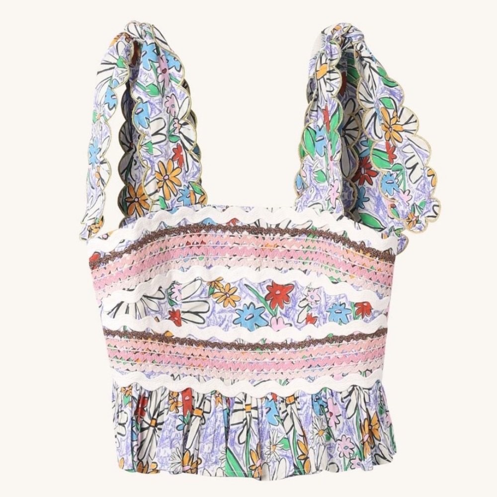 Celia B Woman's Blue Floral Shoulder Tie Tiered Crop Top
